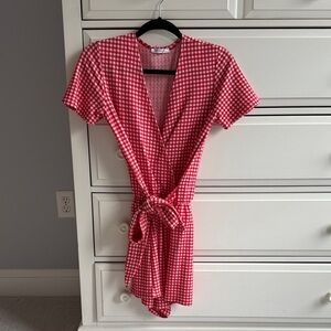 Red Gingham Romper with Tie